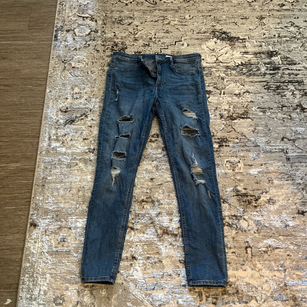 H&M Blue Skinny Jeans with Distressed Details